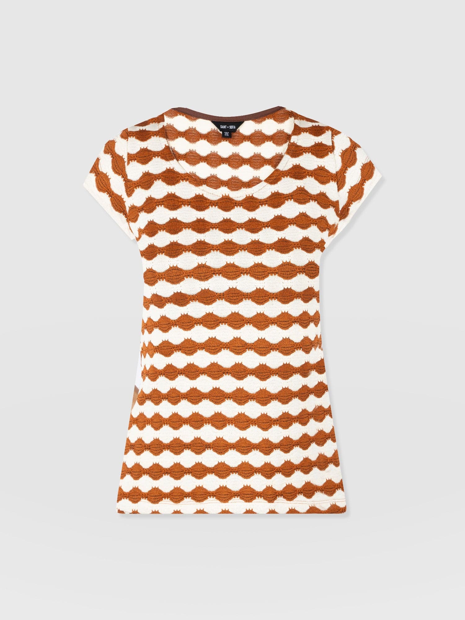 Elise Scoop Neck Tee - Brown/Cream - Women's T-Shirts | Saint + Sofia® USA
